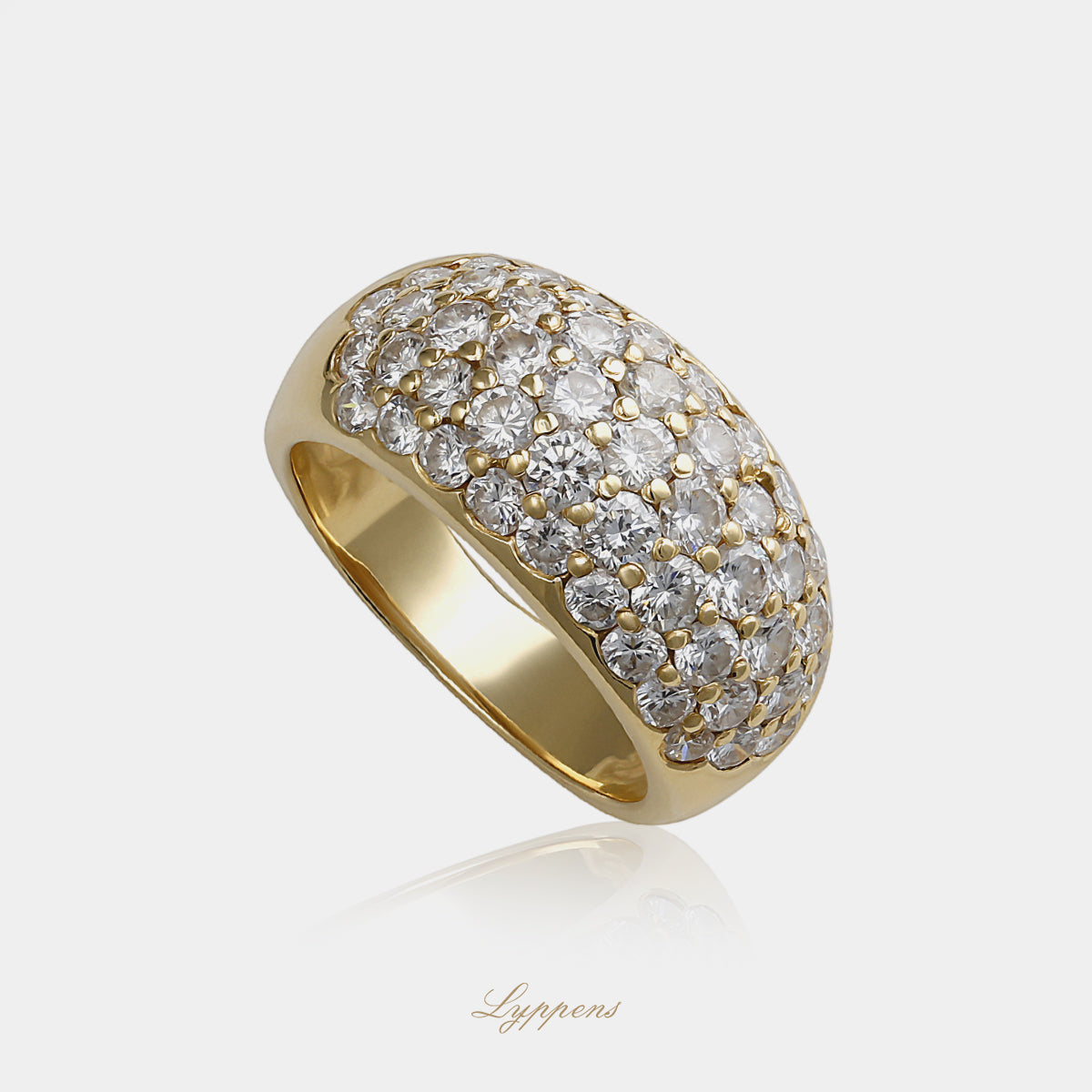 Vintage ring van 18kt geelgoud met bolvormig ontwerp en pavé gezette briljant diamanten, totaal ca. 1.50ct H VS