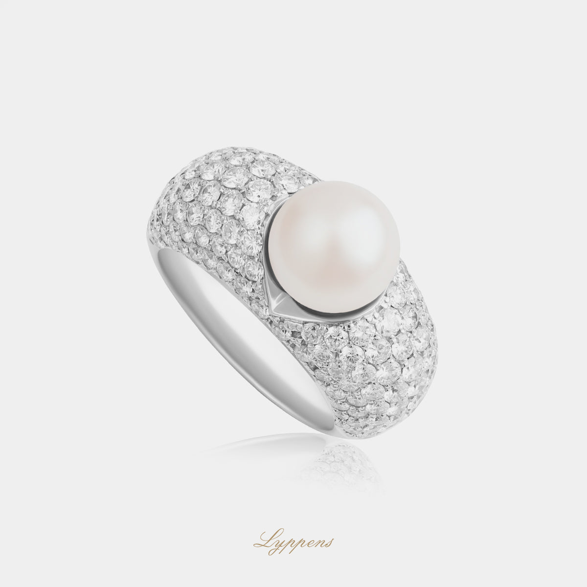 Vintage 14 karaat witgouden pavé ring met 2.00ct briljant diamant en centrale cultivé parel