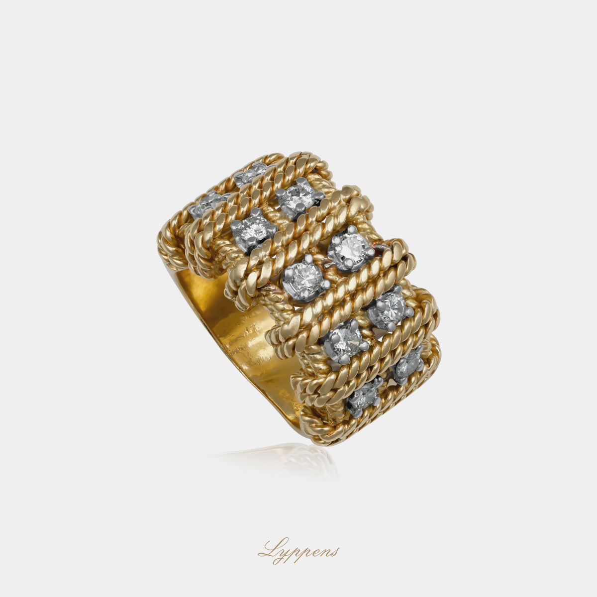 18kt geelgouden vintage jaren '70 ring met gezet met briljant geslepen diamant
