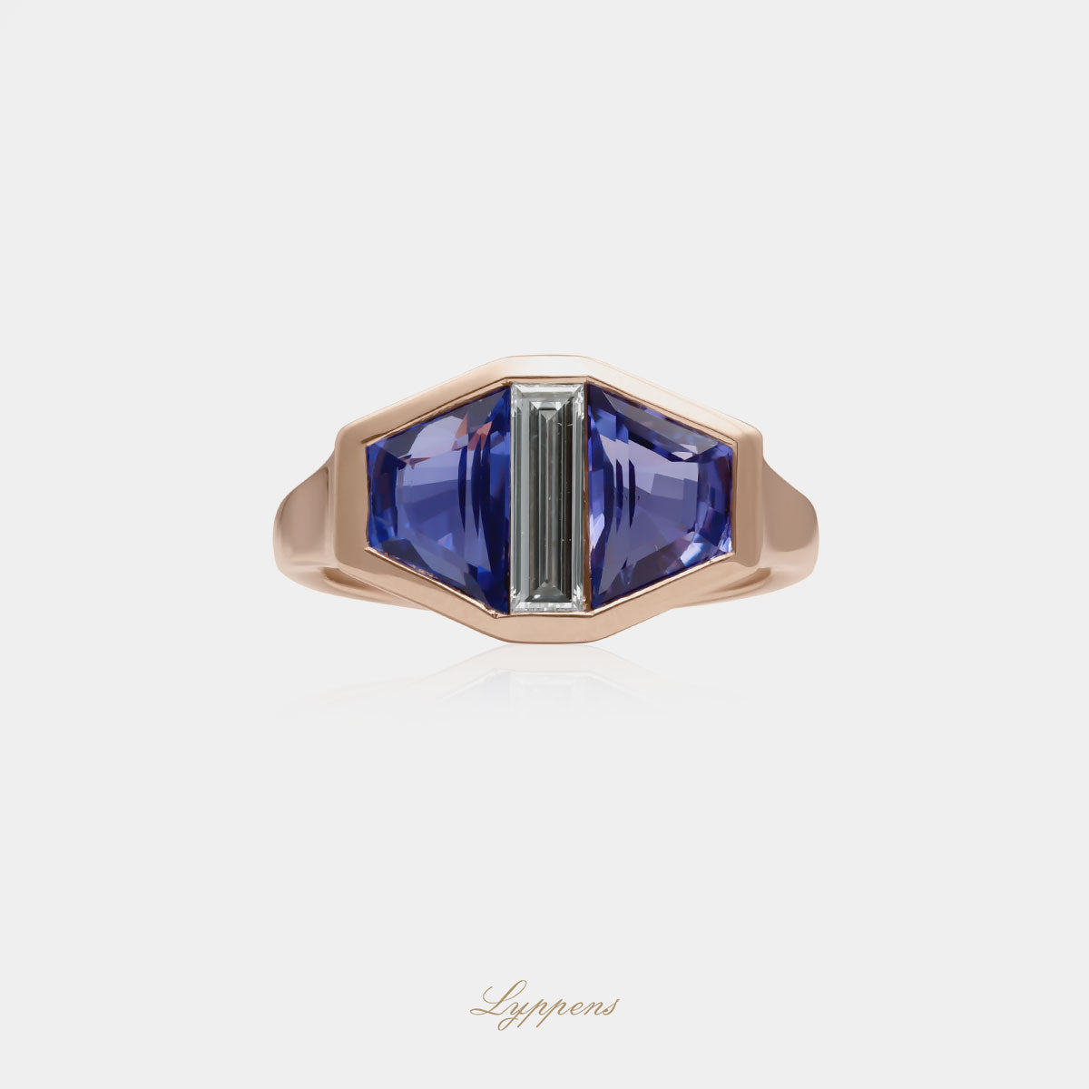 18 karaat roségouden ring met diamant 0.45ct en fantasie geslepen saffier 3.20ct, GIA gecertificeerd