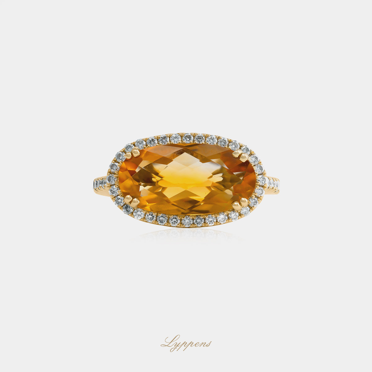 Geelgouden entourage ring met citrien en diamant