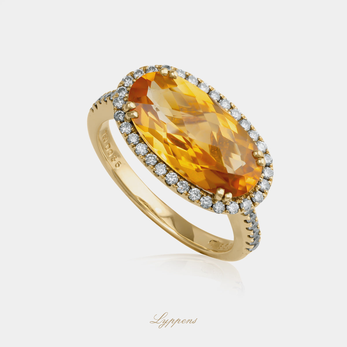 Geelgouden entourage ring met citrien en diamant