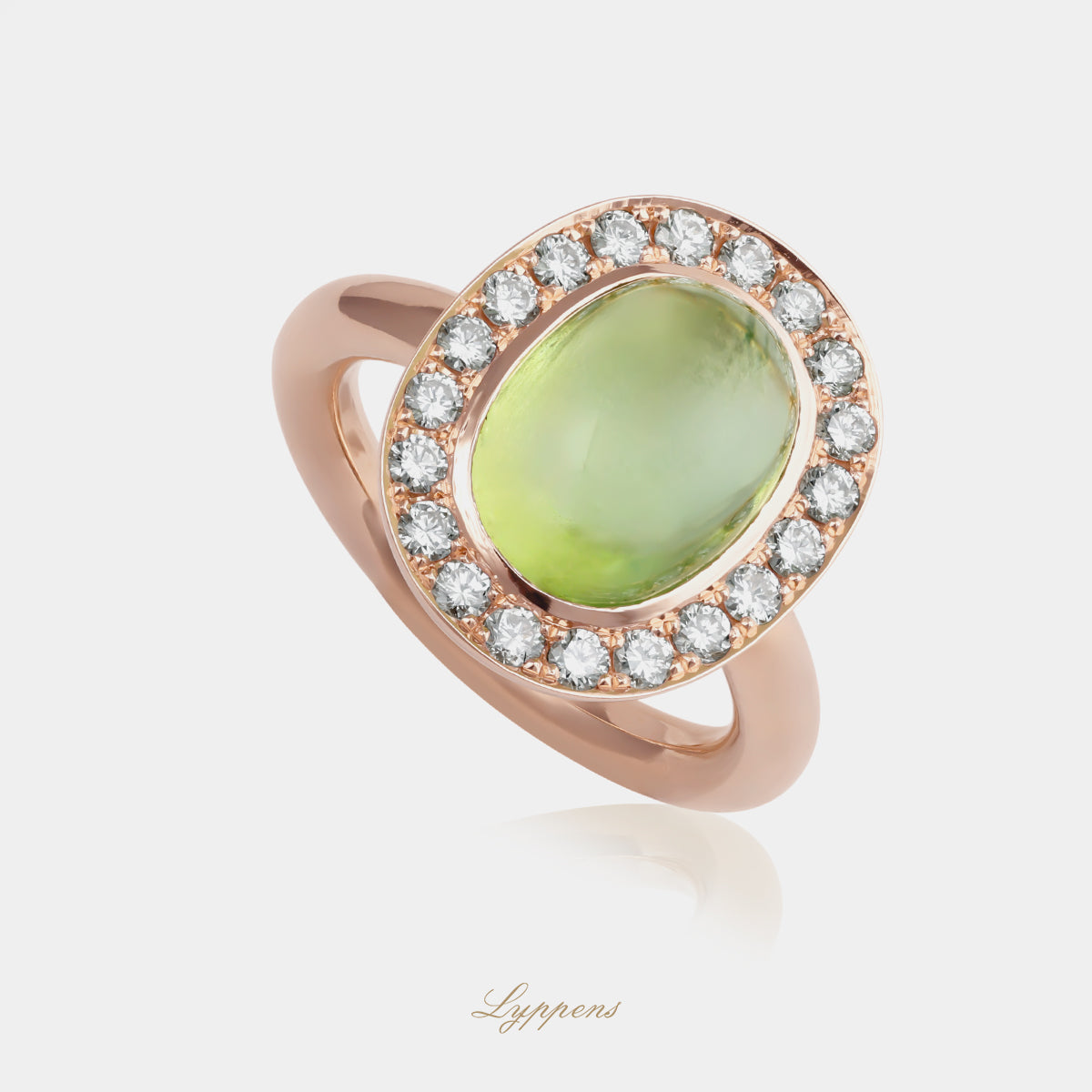 Roségouden entourage ring met peridoot en diamant