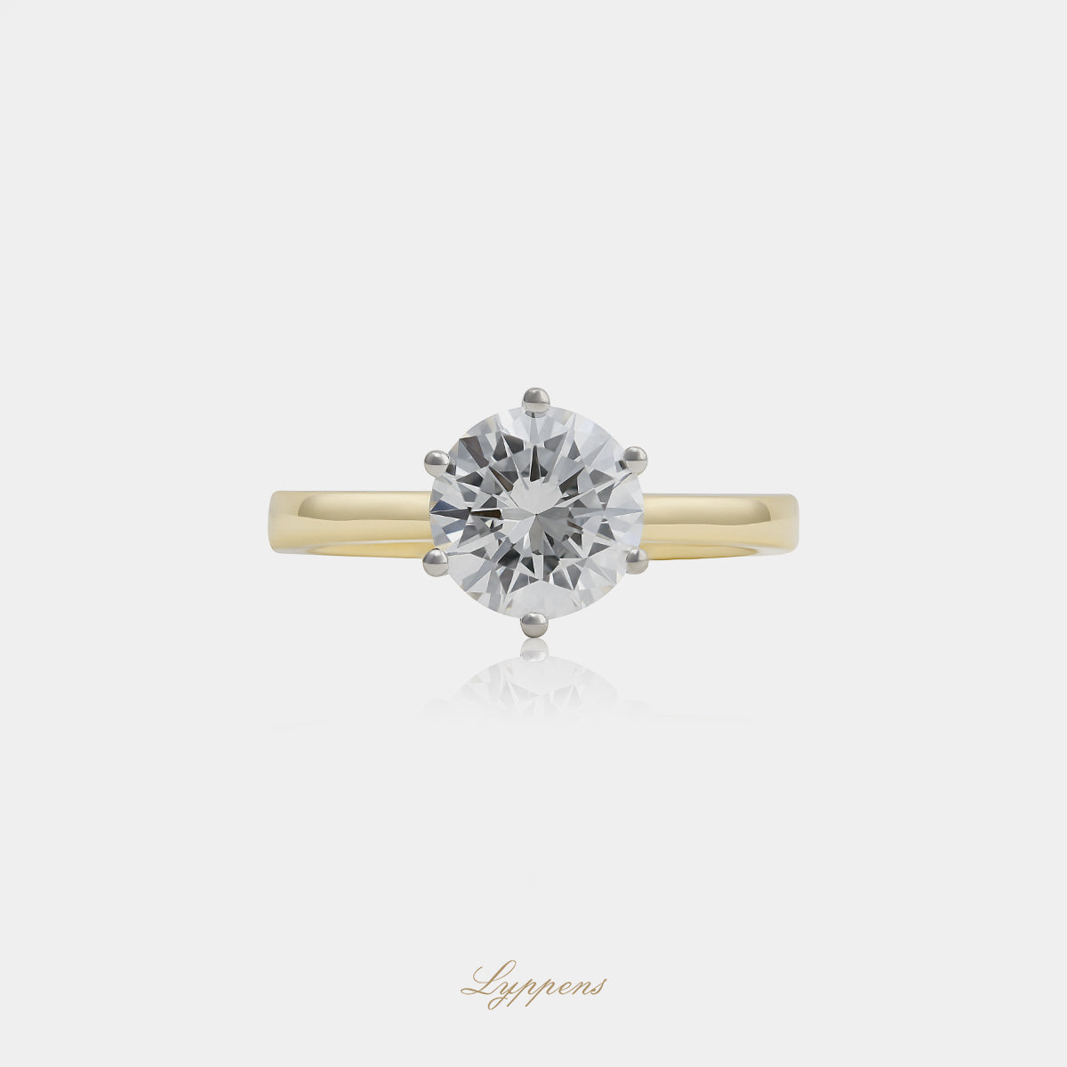 18kt geel- en witgouden solitair ring met 1.63ct briljant diamant G VVS2 in Berlijn zetting, HRD