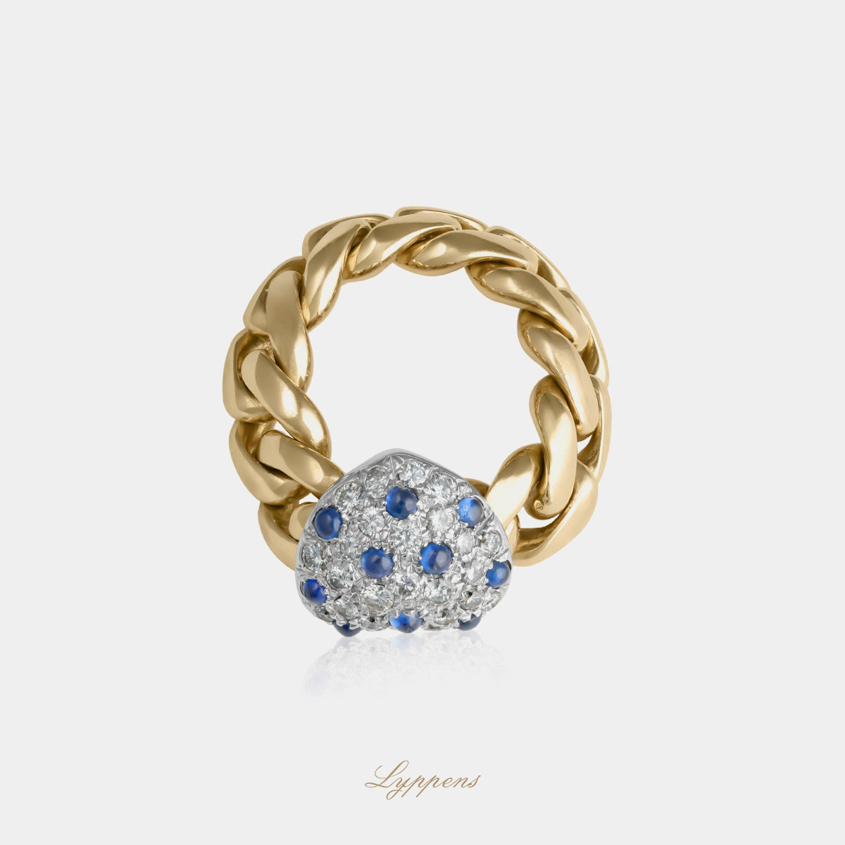 18kt geelgouden vintage ring van Marco Valente met verschuifbaar hart van saffier en diamanten