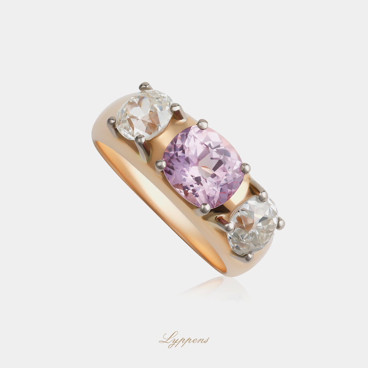 Roségouden ring met roze saffier en diamant