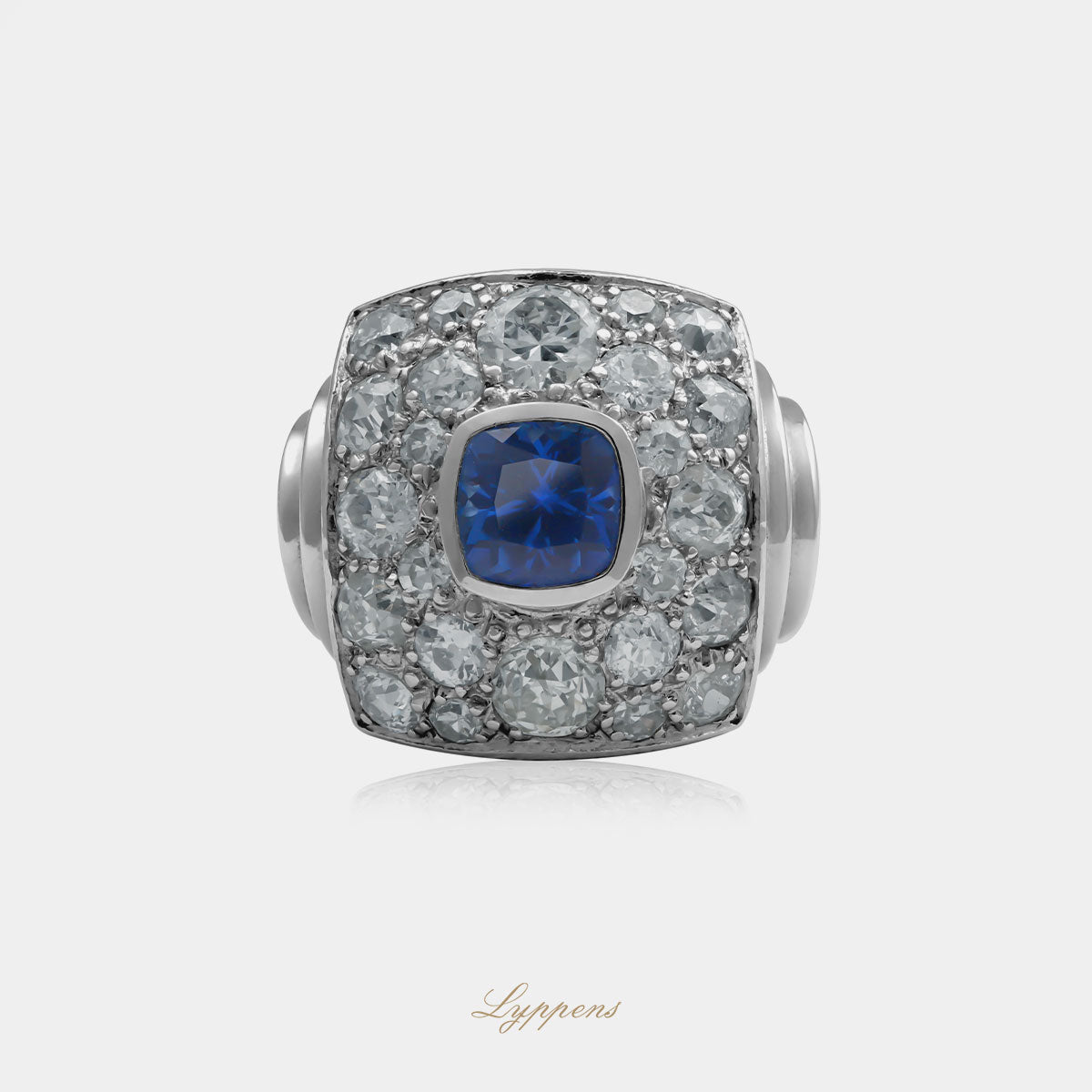 Witgouden vintage retro ring met diamant en onbehandelde saffier