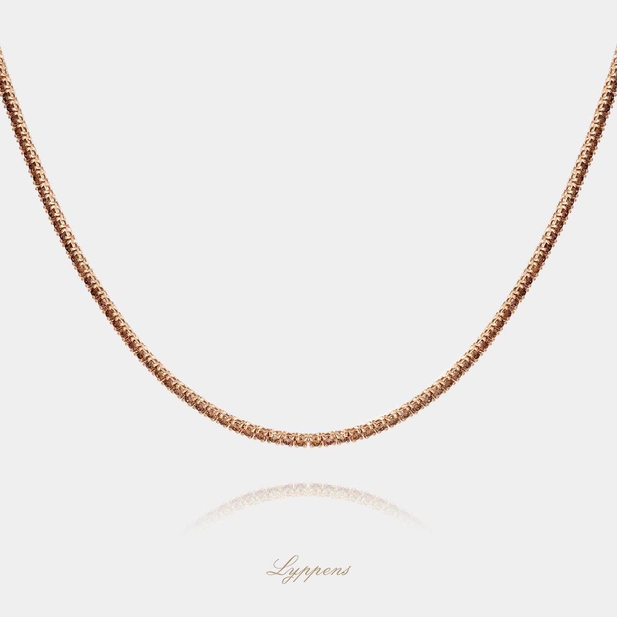 Rose gold tennis necklace with brown diamonds 3.00ct.