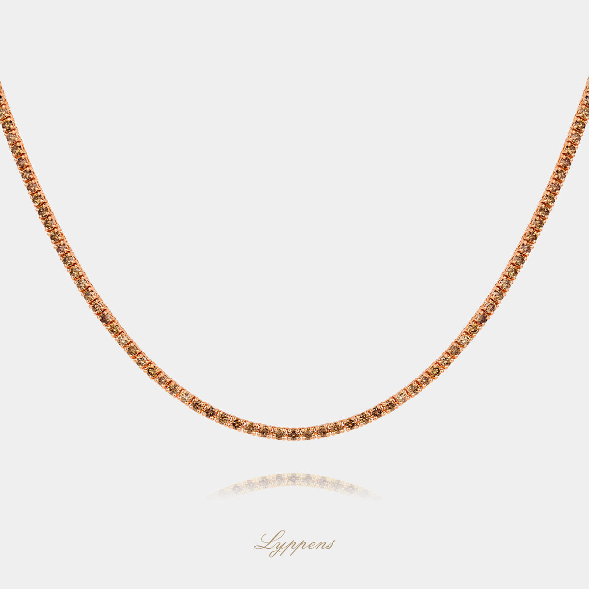 Rose gold tennis necklace with brown diamonds 5.00ct