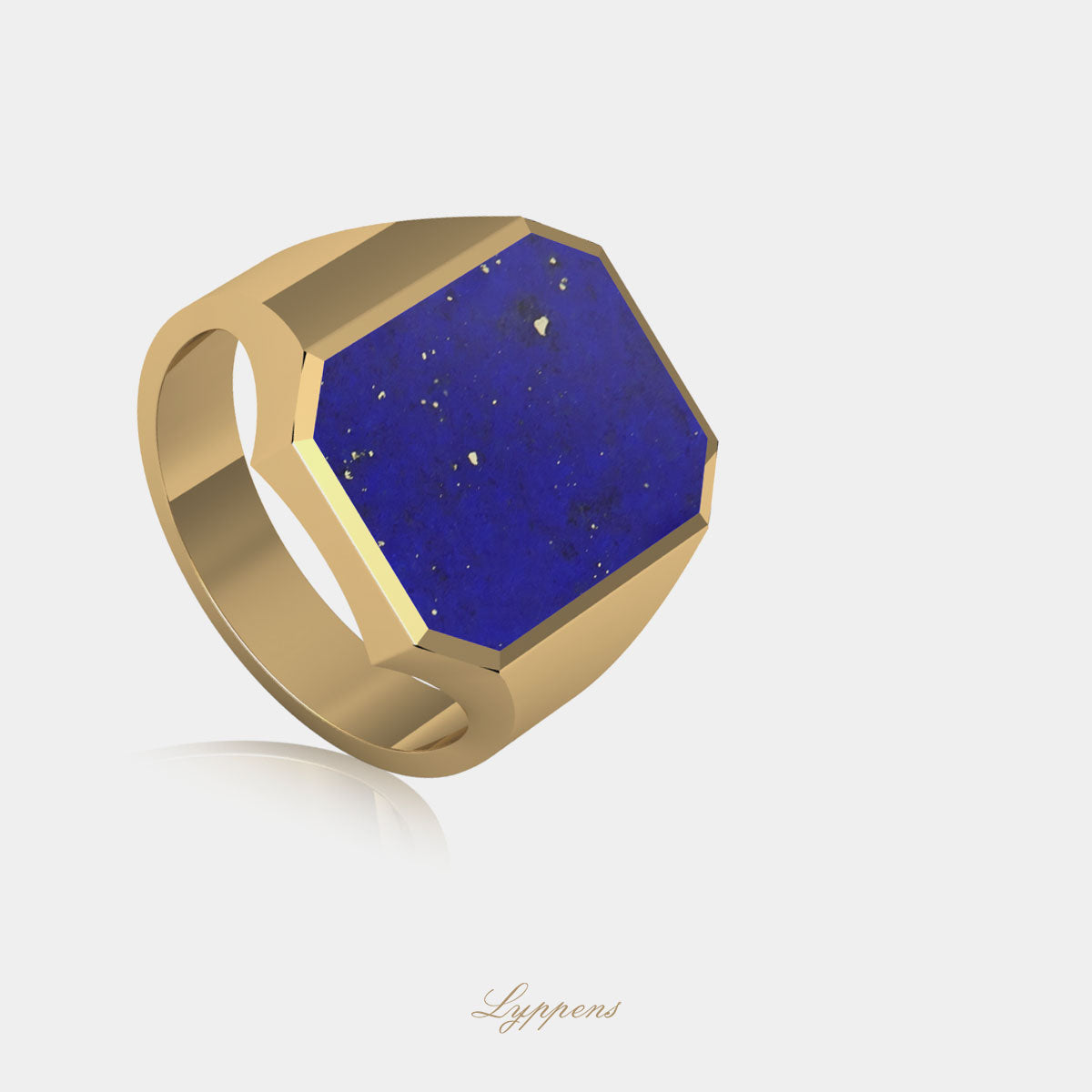 Geelgouden zegelring met lapis lazuli