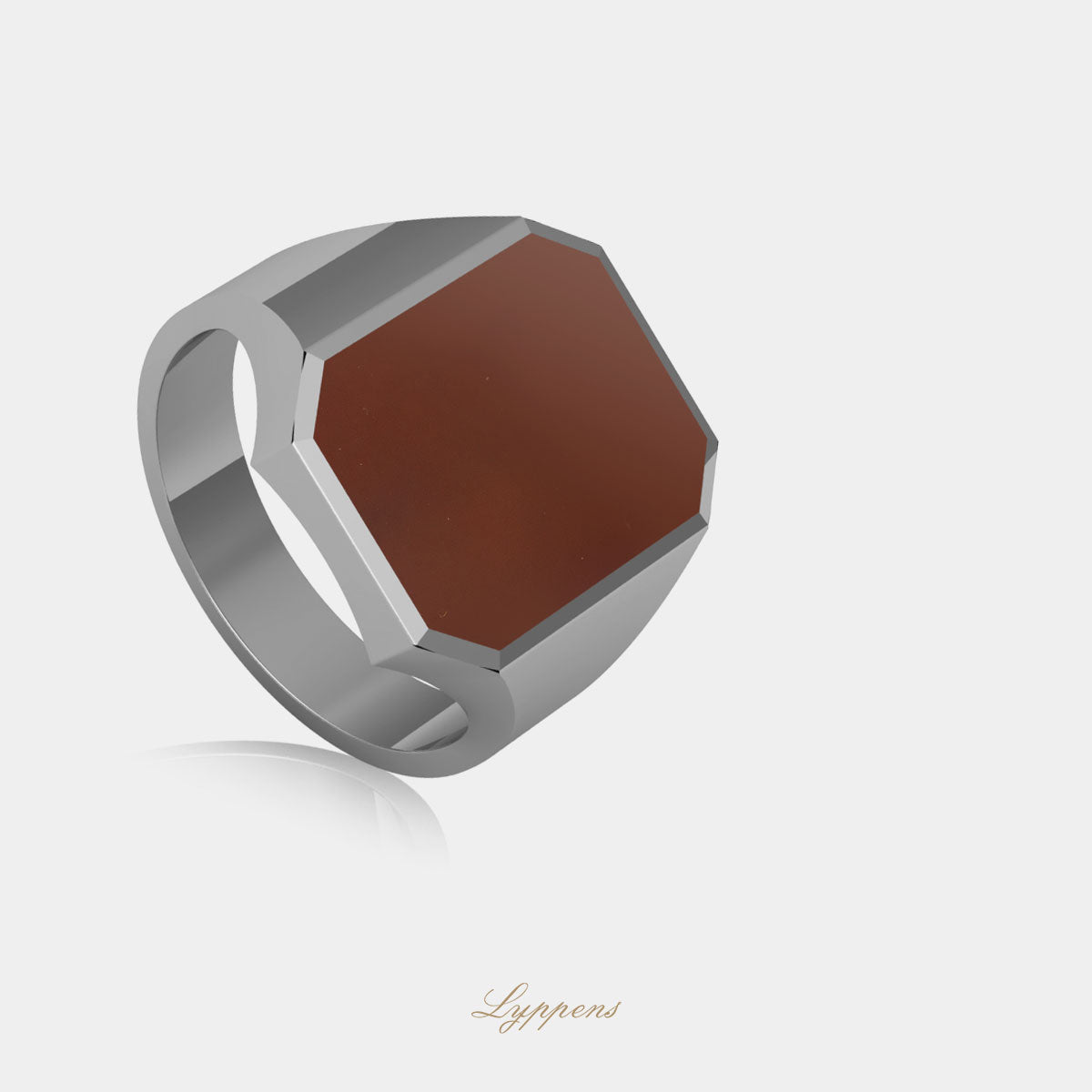 White gold signet ring with carnelian