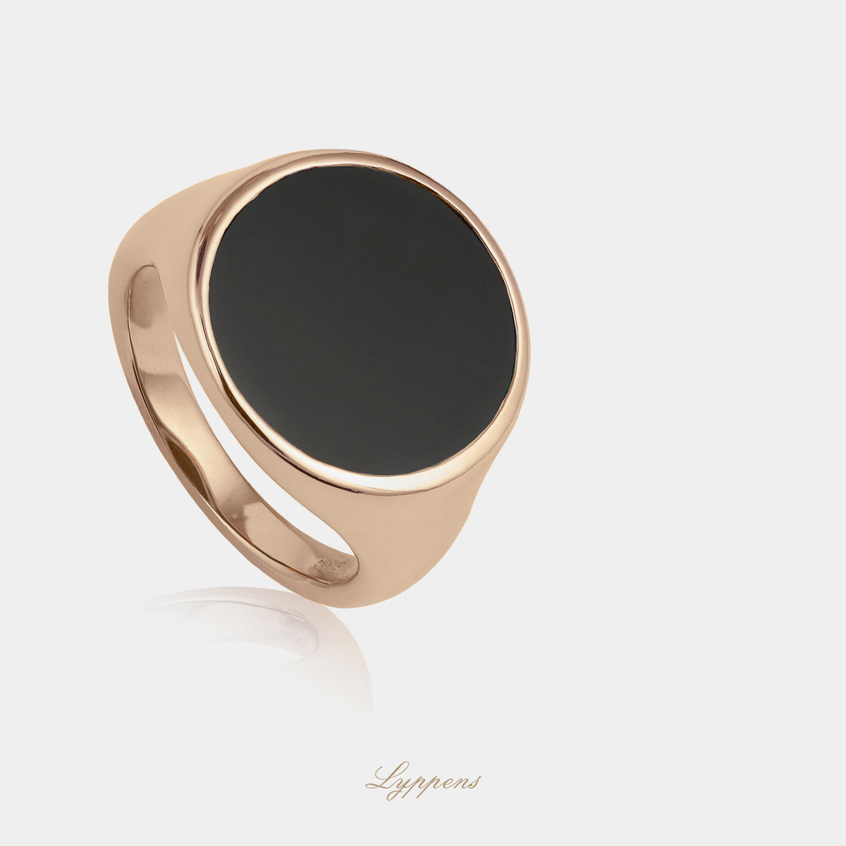 Roségouden zegelring gezet met rond geslepen onyx.