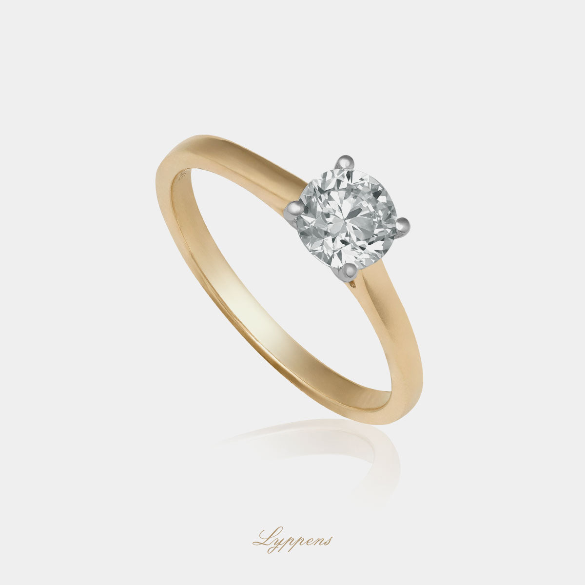 Staande geelgouden solitair verlovingsring, deze ring is in het midden gezet met een briljant geslepen diamant.