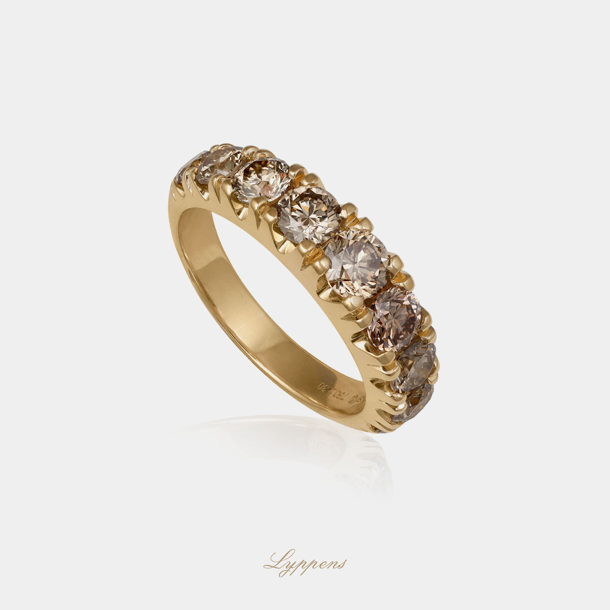 Yellow gold half eternity ring with brown diamonds 2.30ct