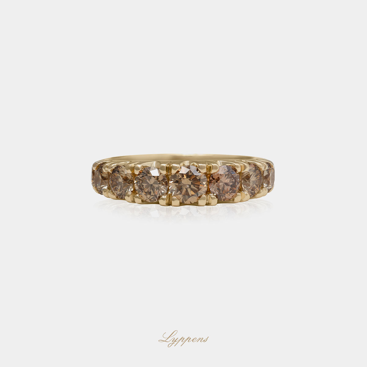 Yellow gold half eternity ring with brown diamonds 2.30ct