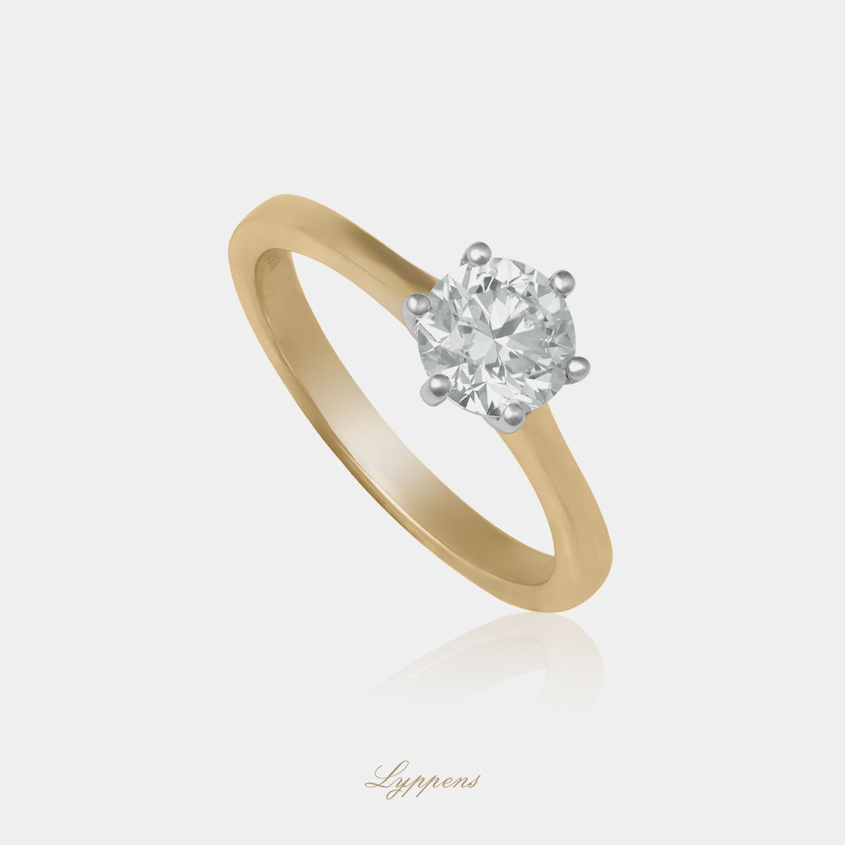 Geel- met witgouden verlovingsring, deze ring is in het midden gezet met een briljant geslepen diamant.