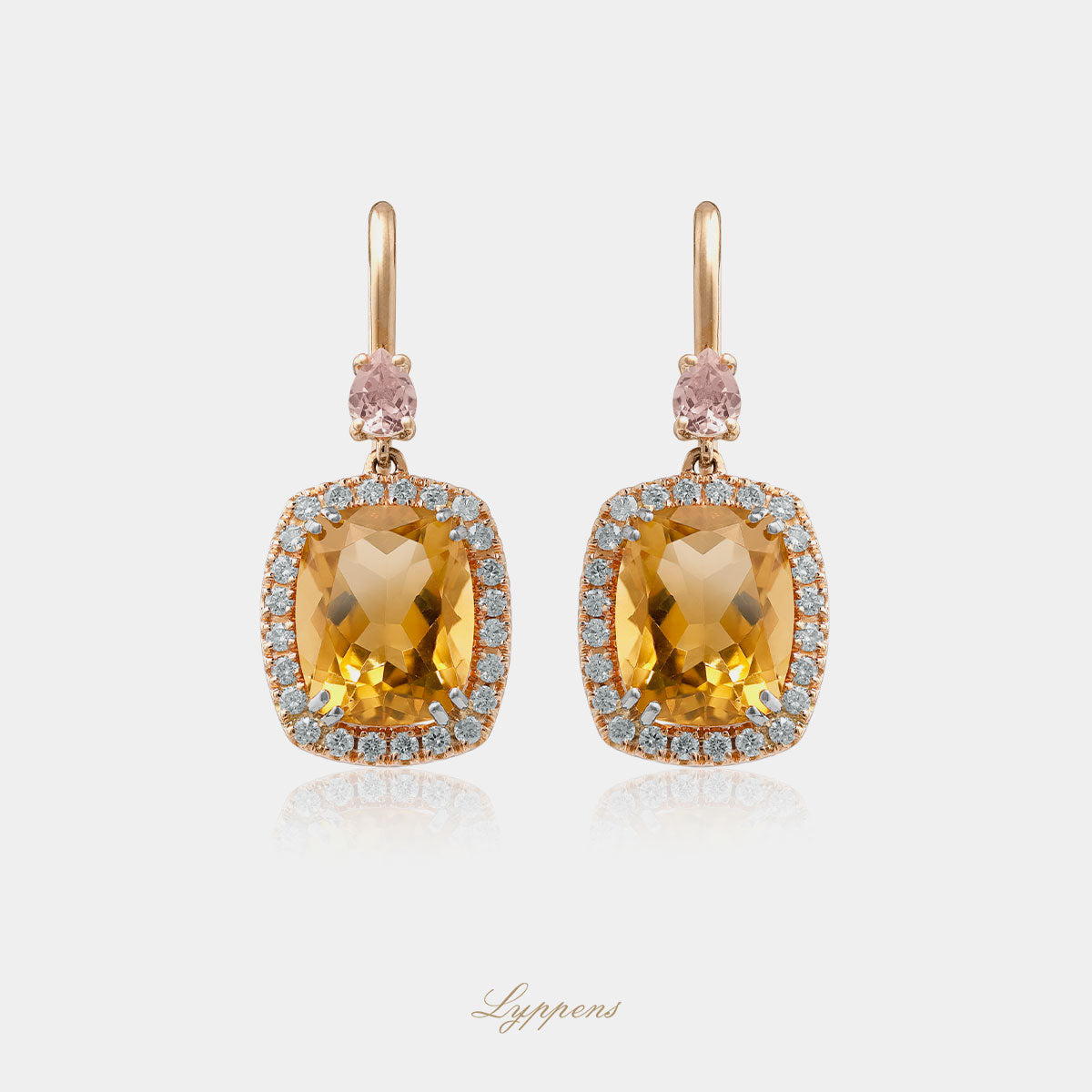 Rose gold earrings with citrine, morganite and diamonds