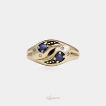 Yellow gold with sapphire and diamonds