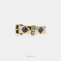 Geelgoud met saffier en diamant