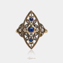 Sapphire, diamonds and pearl