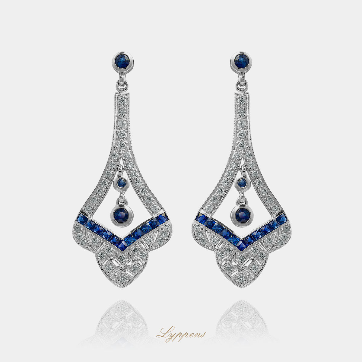 White gold earrings with sapphire and diamonds