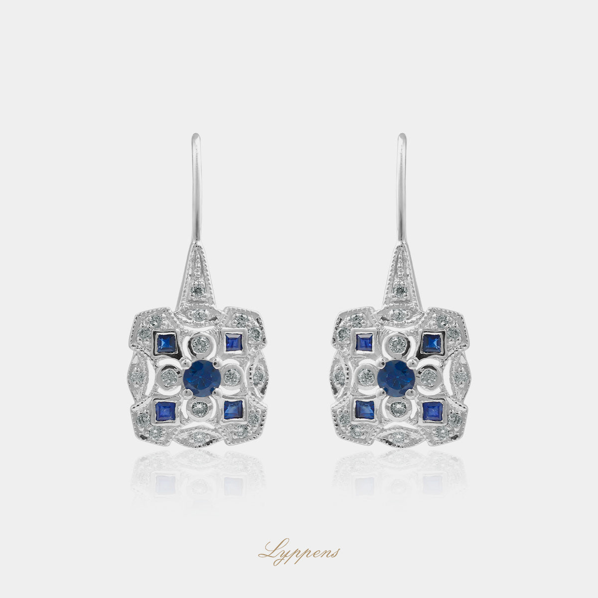 White gold earrings with sapphire and diamonds