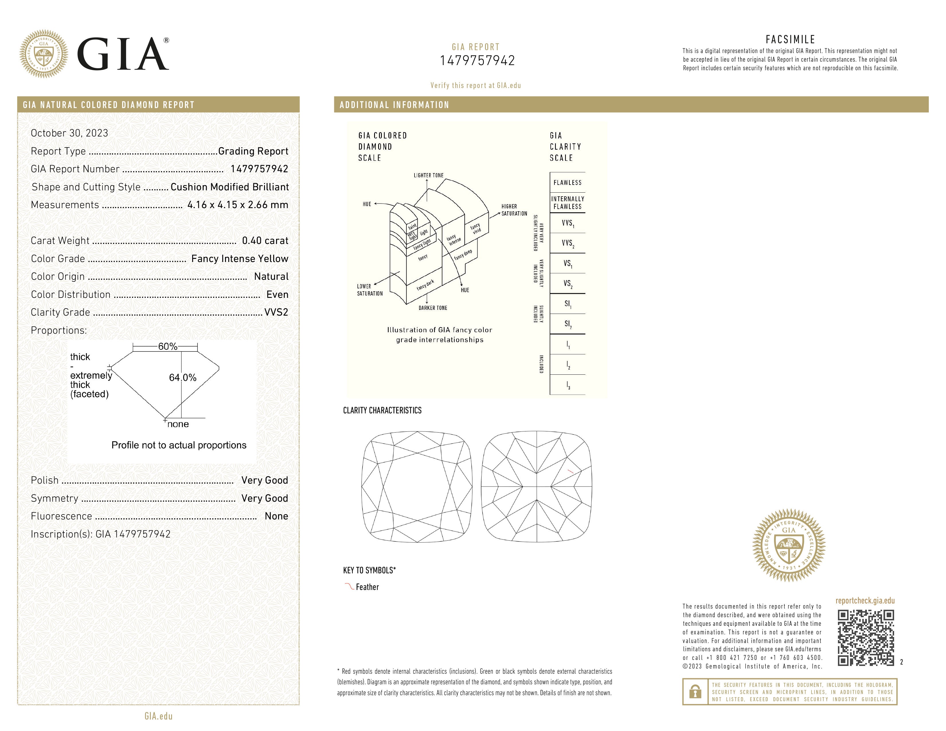 GIA certificaat van een kussen geslepen diamant met een totaalgewicht van 0.40ct.