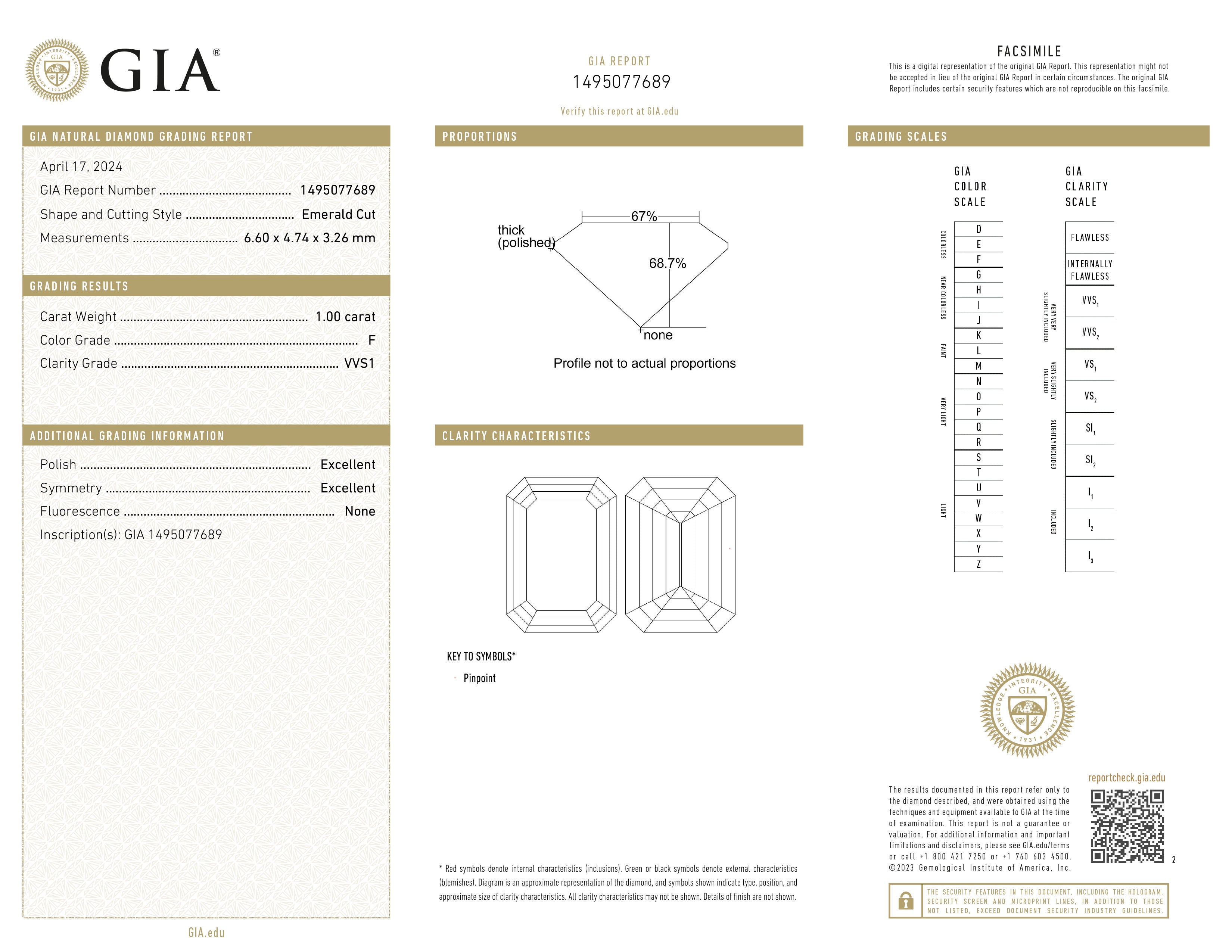 GIA certificaat van een smaragd geslepen diamant met een totaalgewicht van 1.00ct.