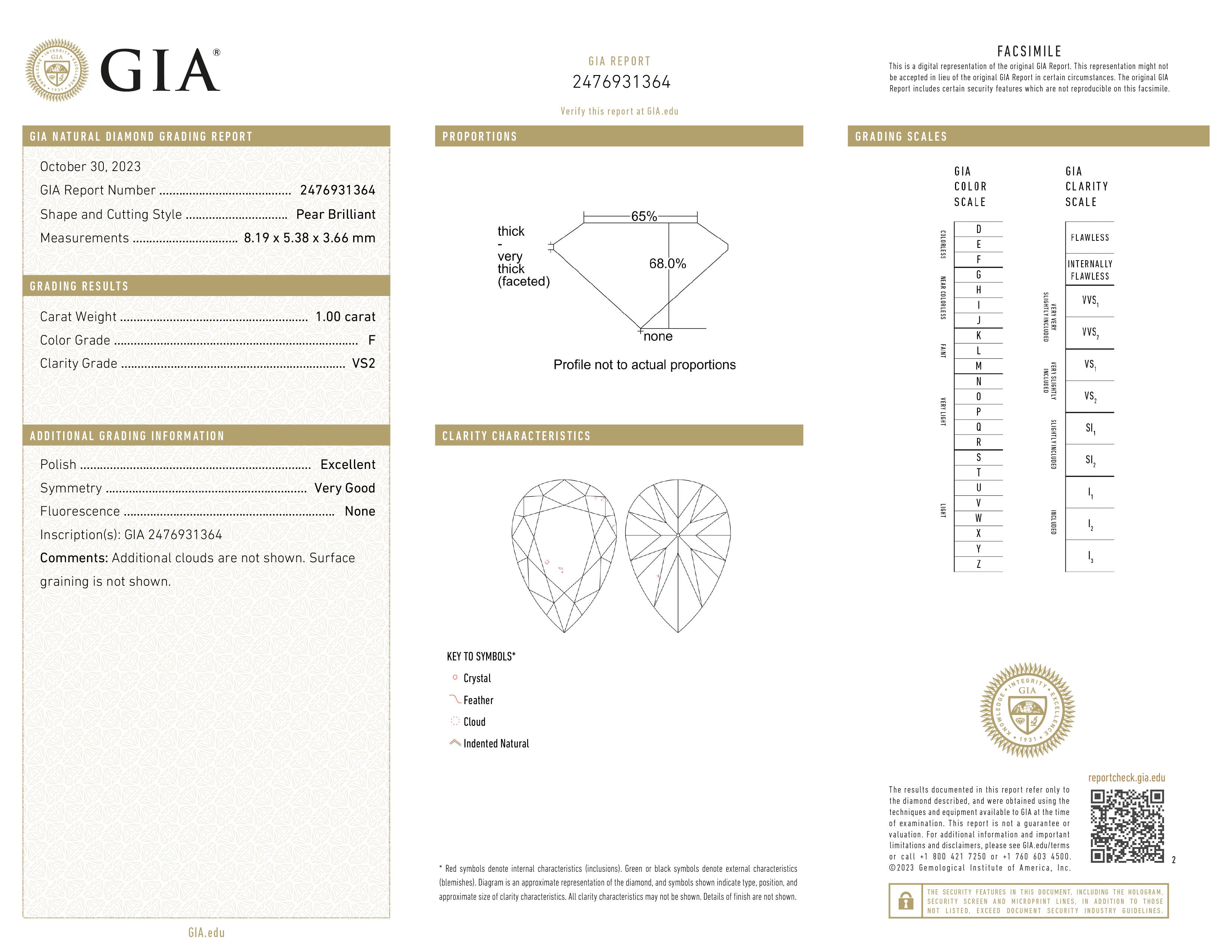 GIA certificaat van een peer geslepen diamant met een totaalgewicht van 1.00ct.