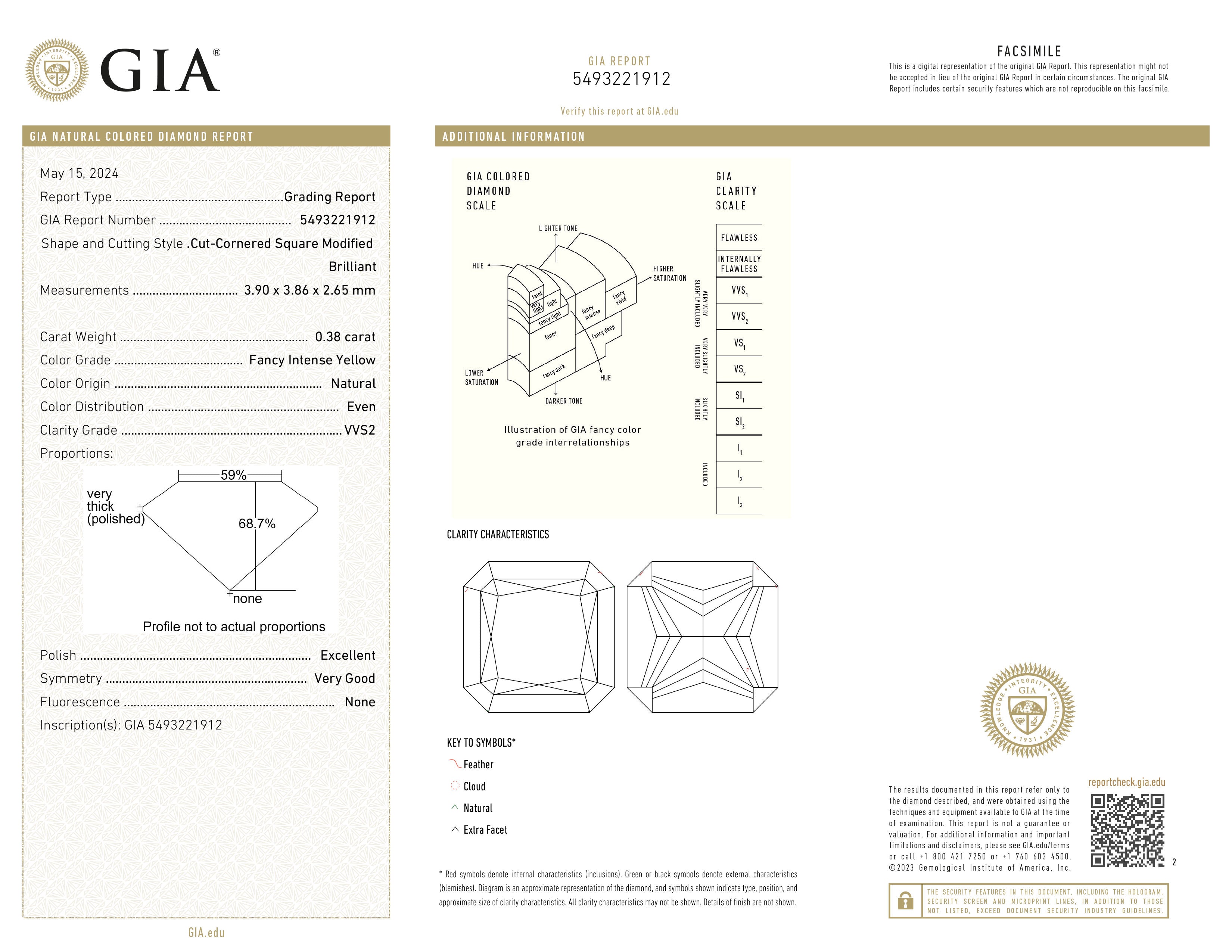 GIA certificaat van een Asscher geslepen diamant met een totaalgewicht van 0.38ct.