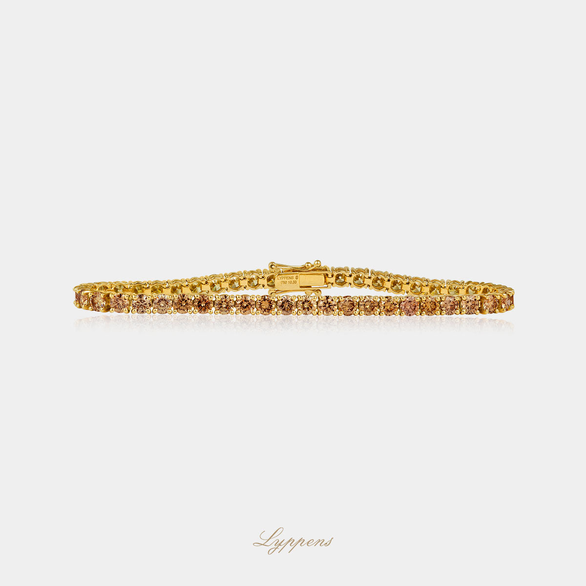 Yellow gold tennis bracelet with brown diamond 10.33ct