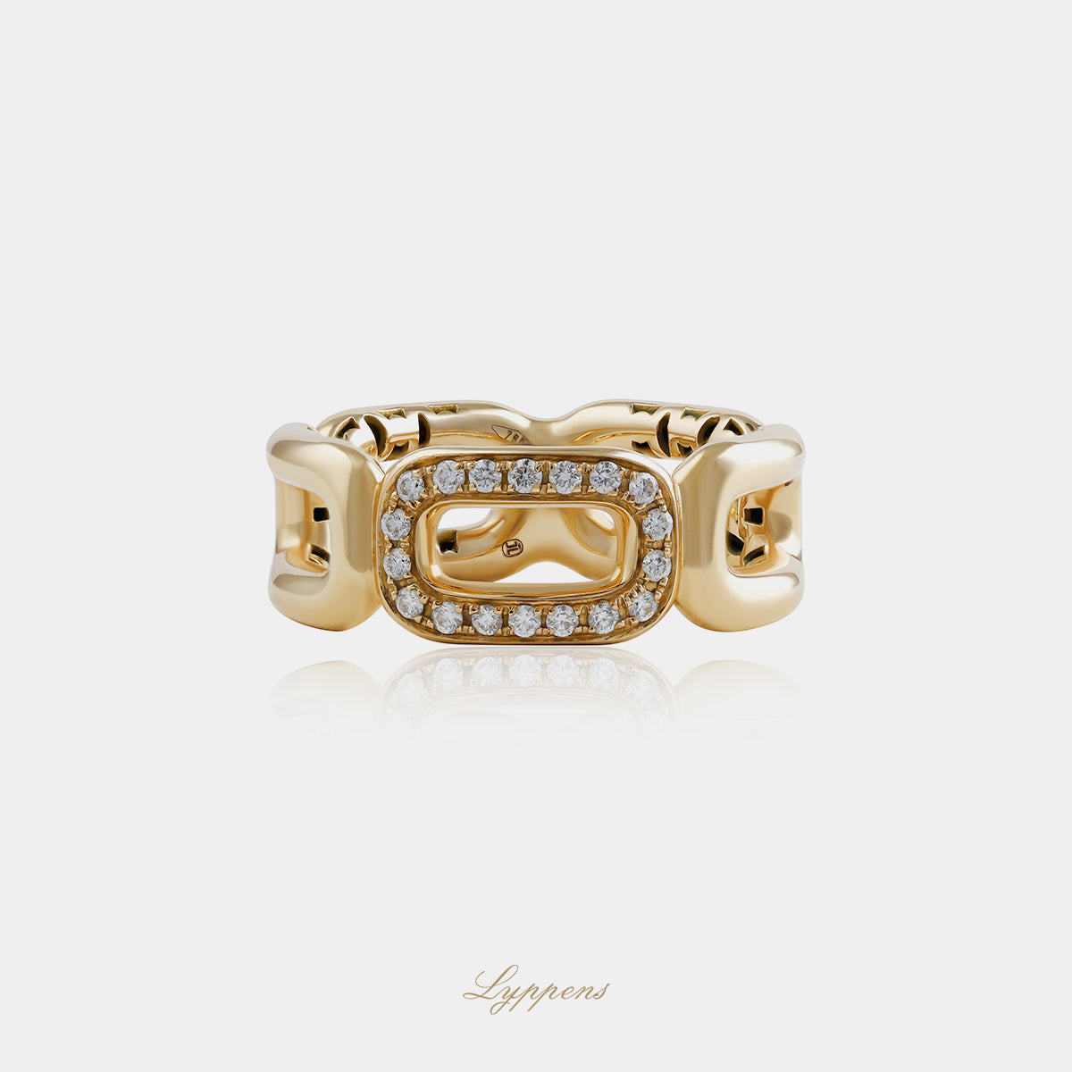 18kt roségouden ring met rechthoekige elementen en briljant geslepen diamanten met een totaalgewicht van 0.16ct G VS