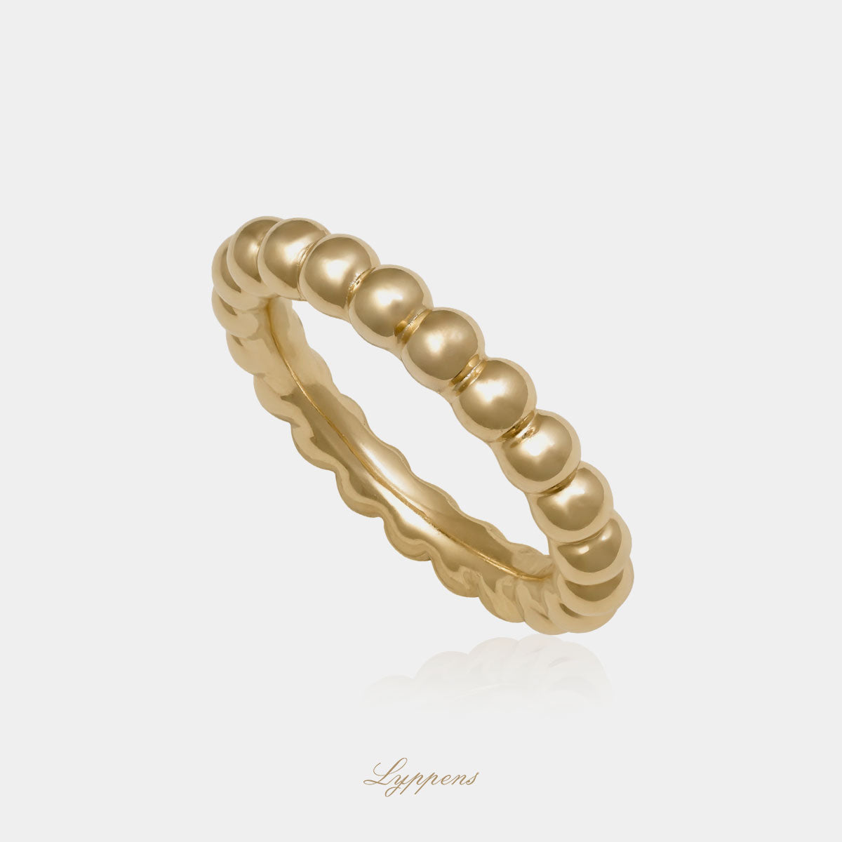 Geelgouden bolletjes ring met een breedte van 3.6mm.