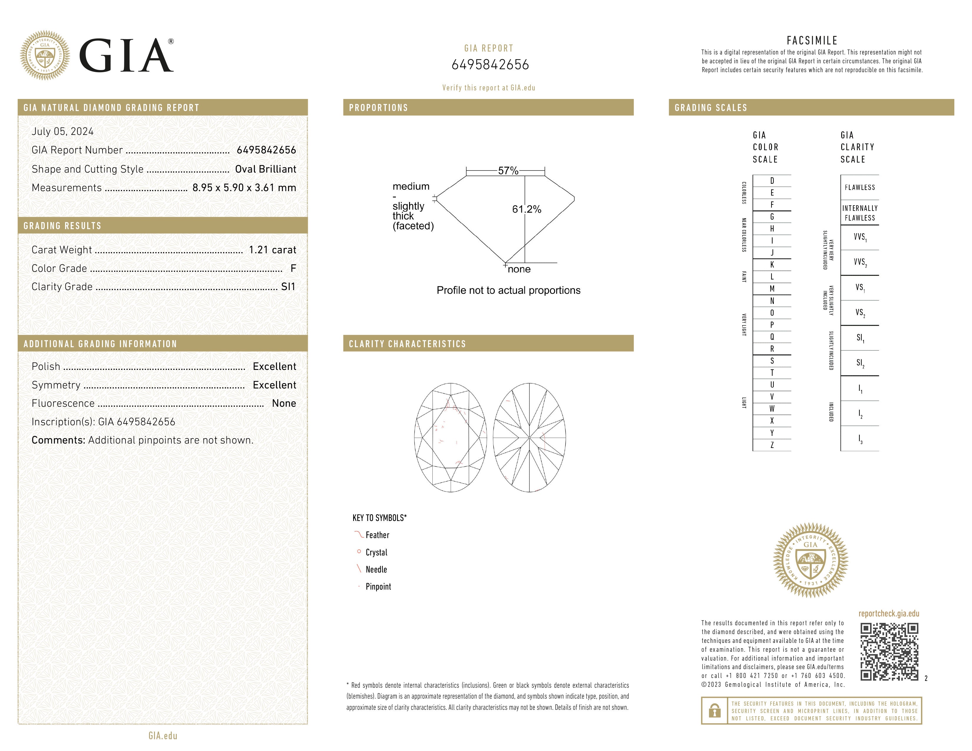 GIA certificaat van een ovaal geslepen diamant met een totaalgewicht van 1.21ct.