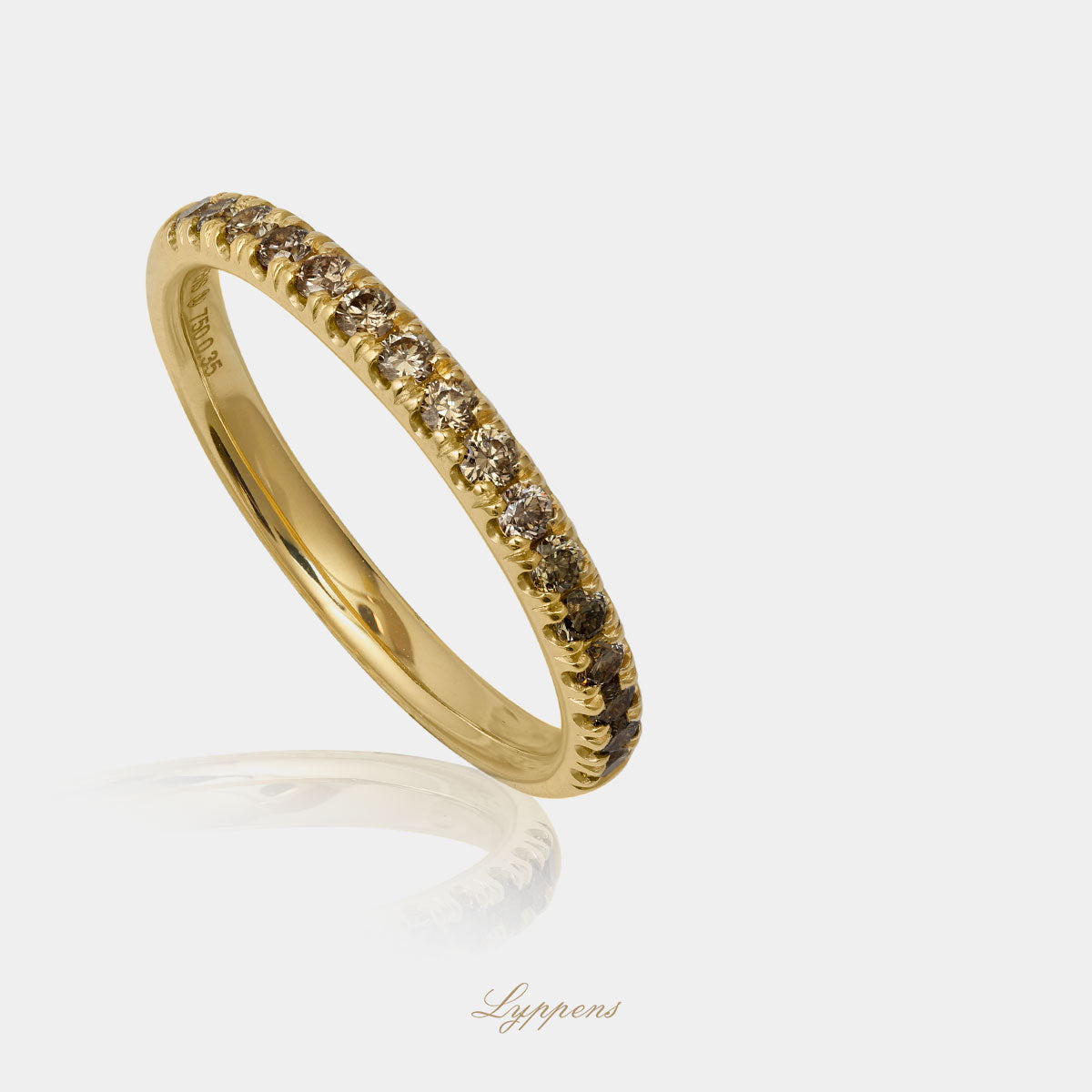 Yellow gold half eternity ring with brown diamonds 0.35ct