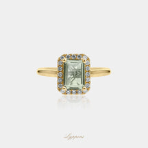 Geelgoud met prasioliet en diamant