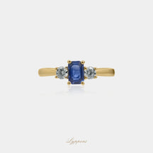 Geelgoud met saffier en diamant