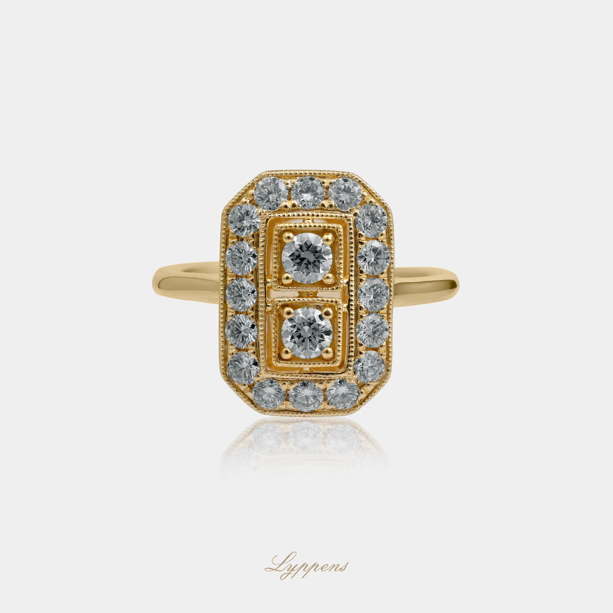 Geelgouden art deco stijl ring met diamant