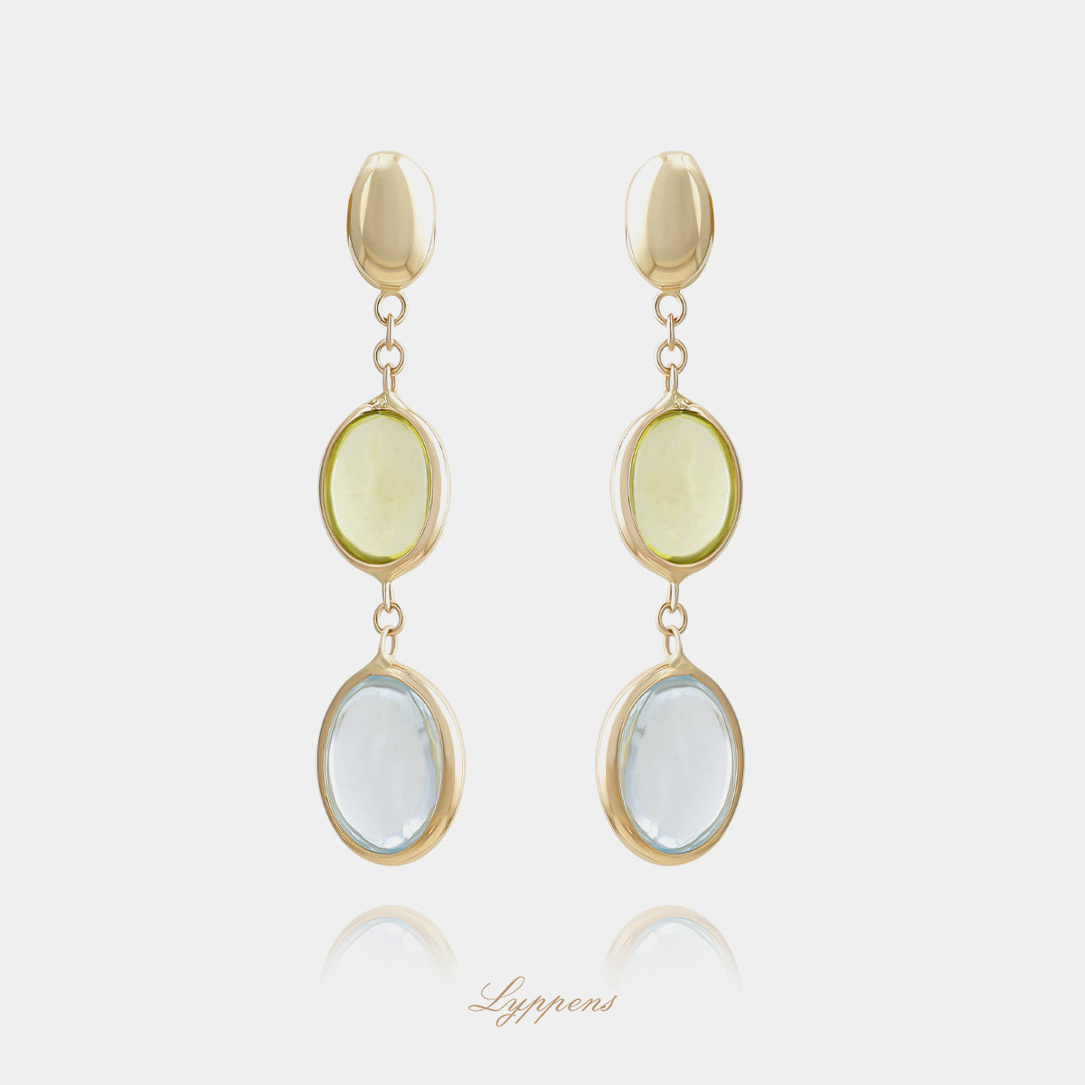 Yellow gold earrings with topaz and peridot