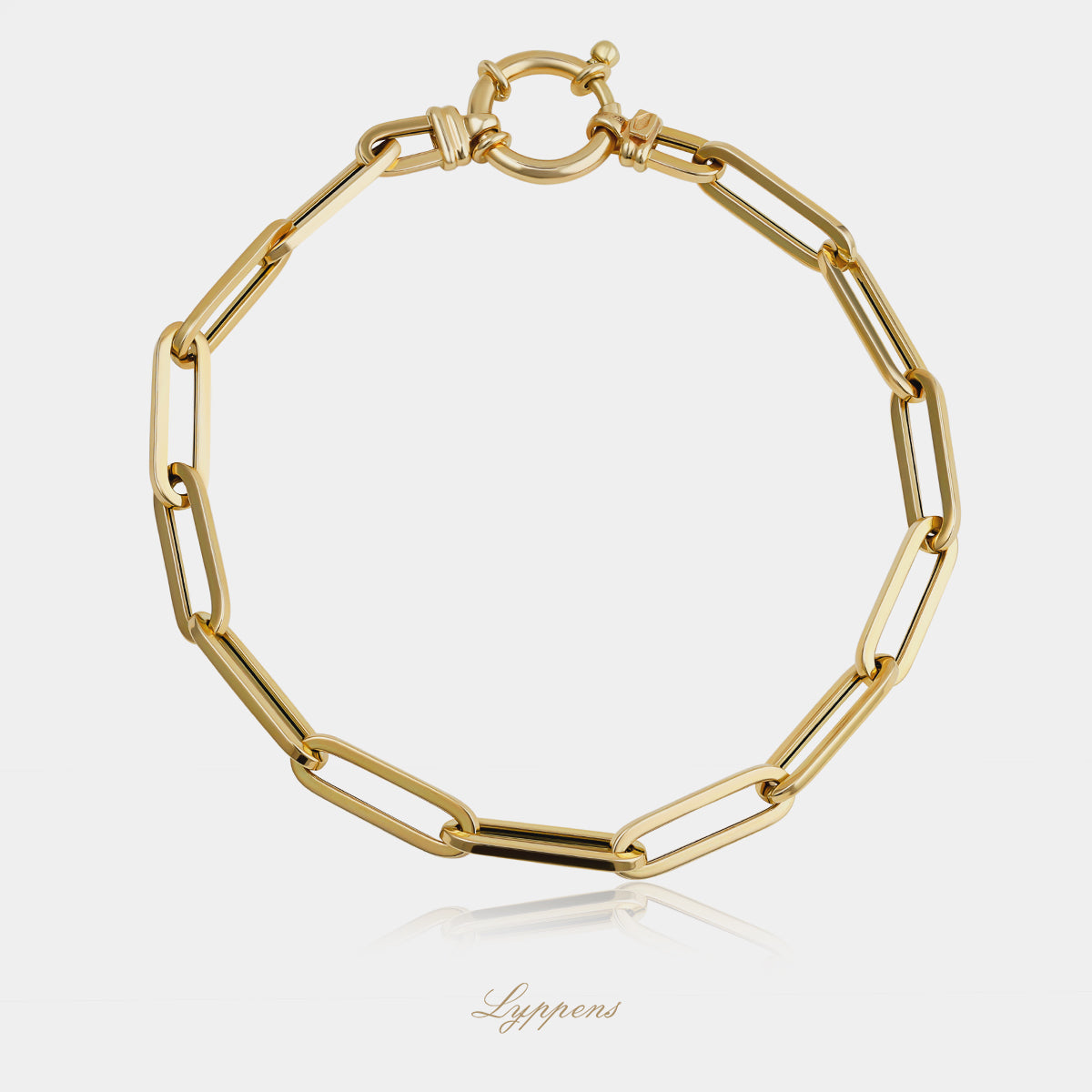 14kt geelgouden closed forever schakelarmband 19cm met schakels 15x4.5mm