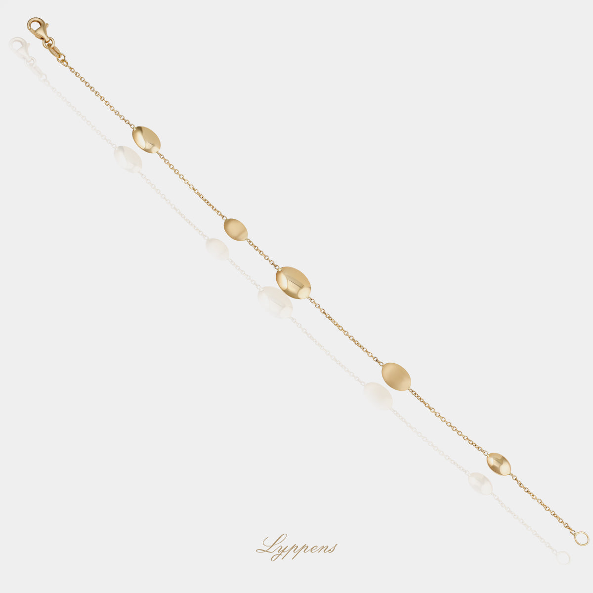 14 karaat geelgouden armband met anker schakels en ovale elementen, mat en glanzend design