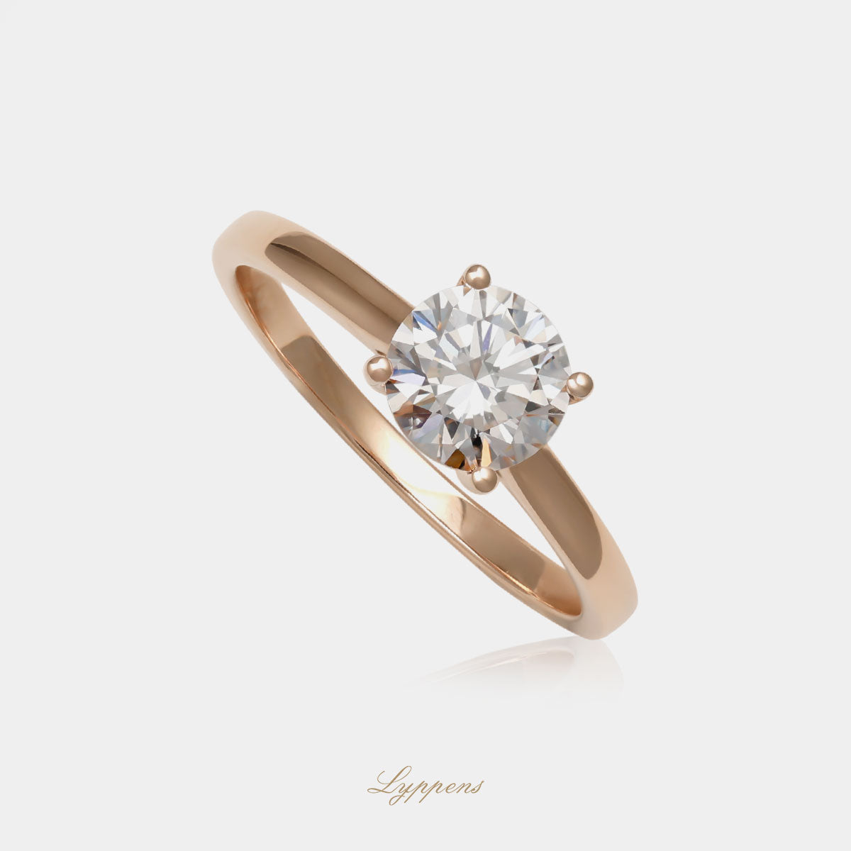 Roségouden solitair ring in 18 karaat met 1.01ct briljant geslepen roze-bruinige diamant, SI1 zuiverheid en GIA certificaat, elegant en tijdloos ontwerp.