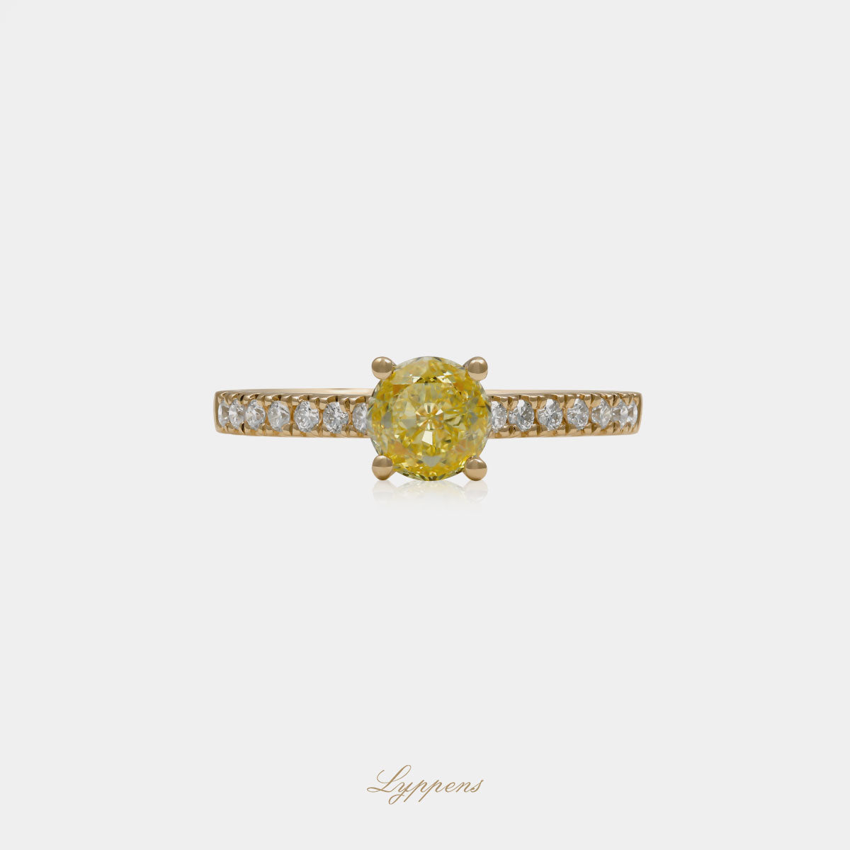 18kt geelgouden solitair ring met 0.82ct fancy yellow GIA diamant en pavé gezette diamanten