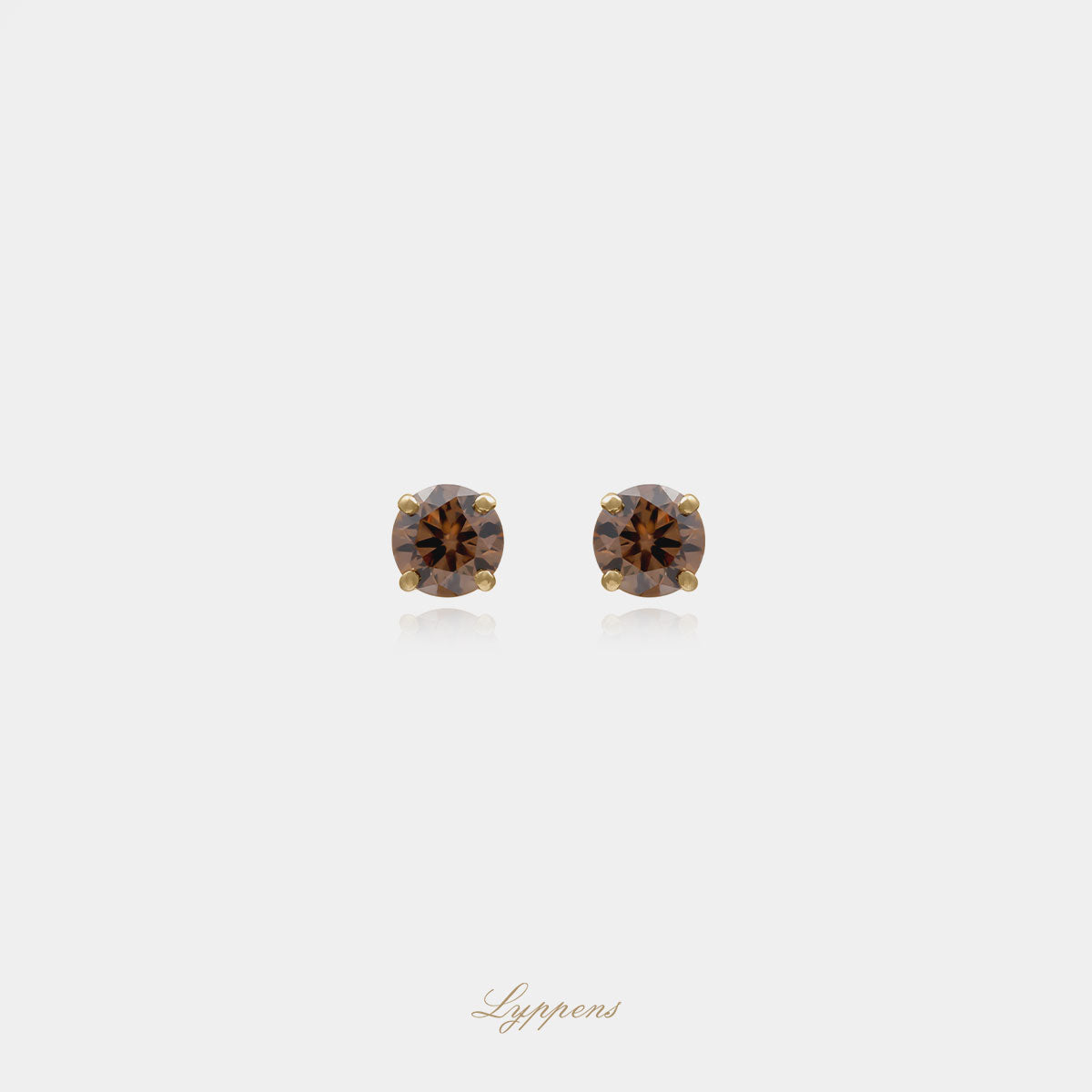 18kt geelgouden solitair oorstekers met briljant geslepen bruine diamanten van 1.00ct