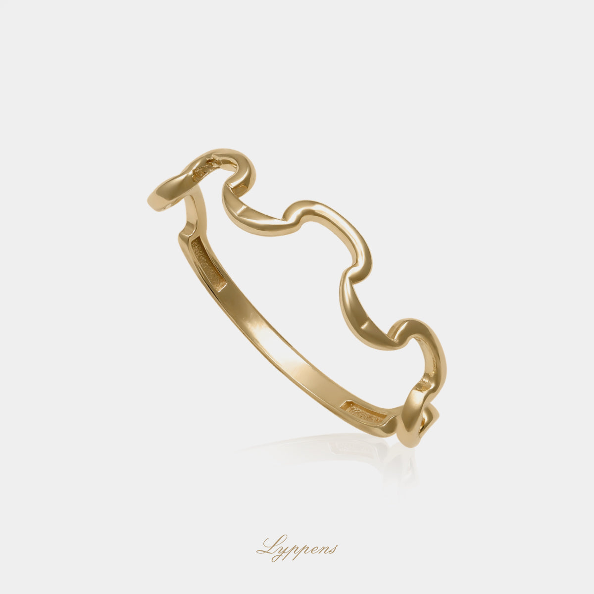 14kt geelgouden golvende ring met moderne, vloeiende vorm