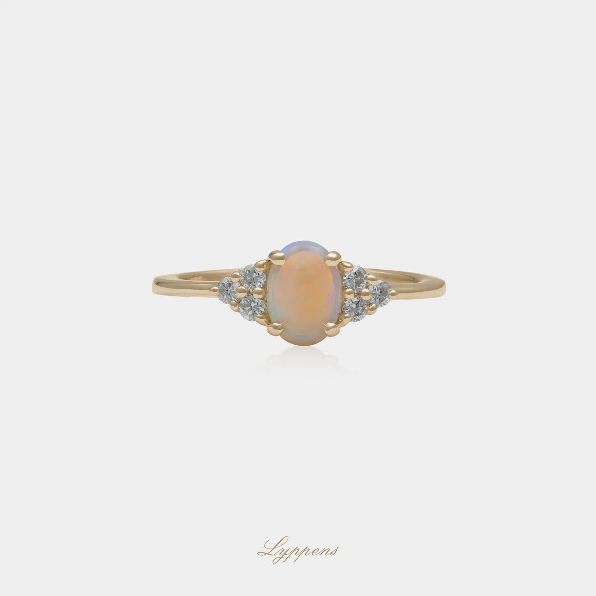 14 karaat geelgouden ring met opaal en briljant geslepen diamant zijstenen 0.15ct