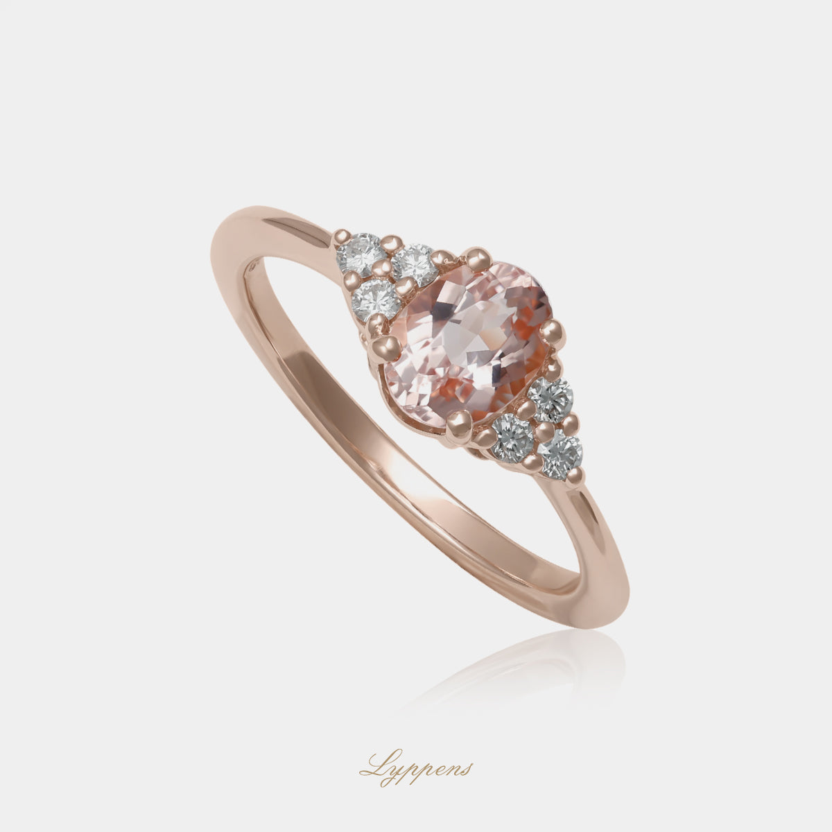 14kt roségouden ring met ovaal morganiet en briljant diamant 0.15ct H SI