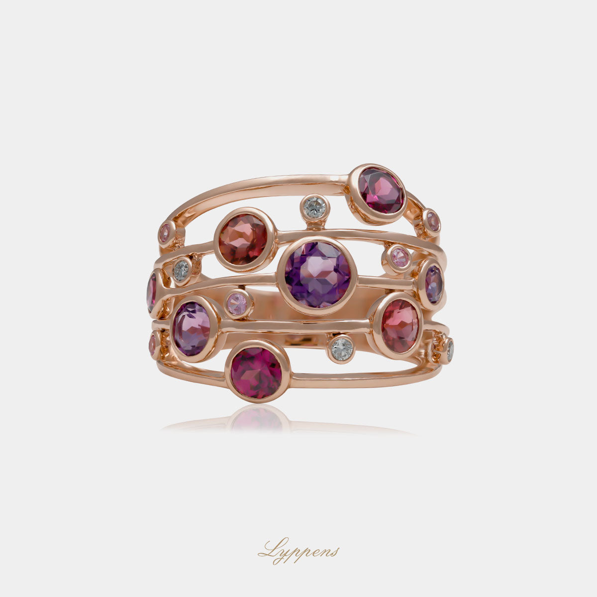14 karaat roségouden ring met edelstenen en briljant diamant 0.07ct