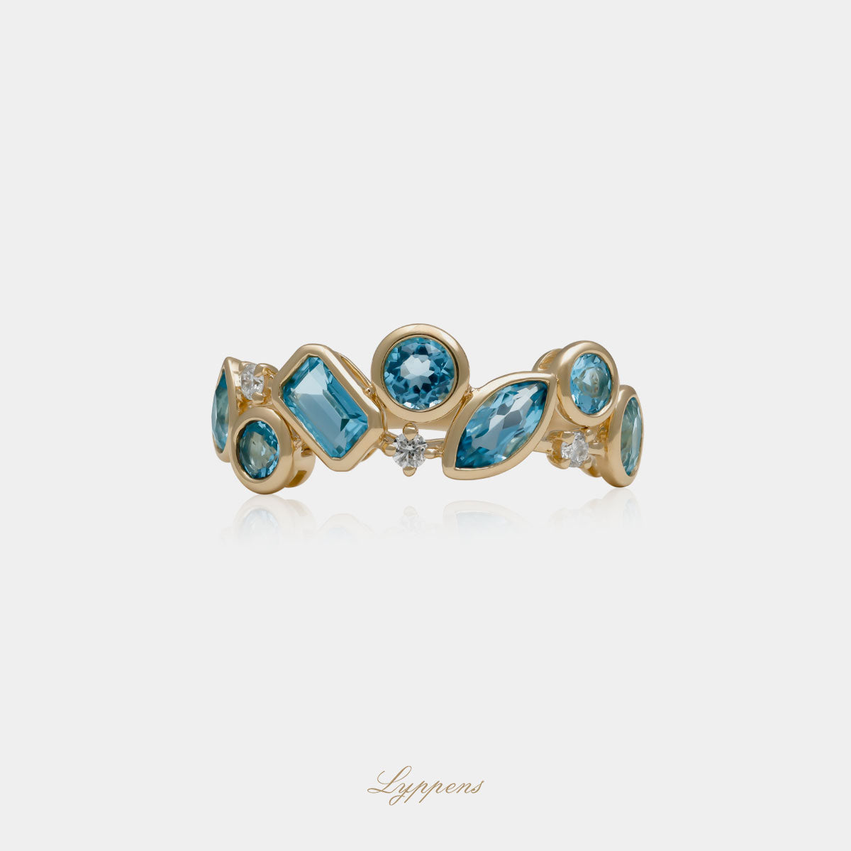 14 karaat geelgouden ring met multivorm topaas en briljant diamant 0.07ct