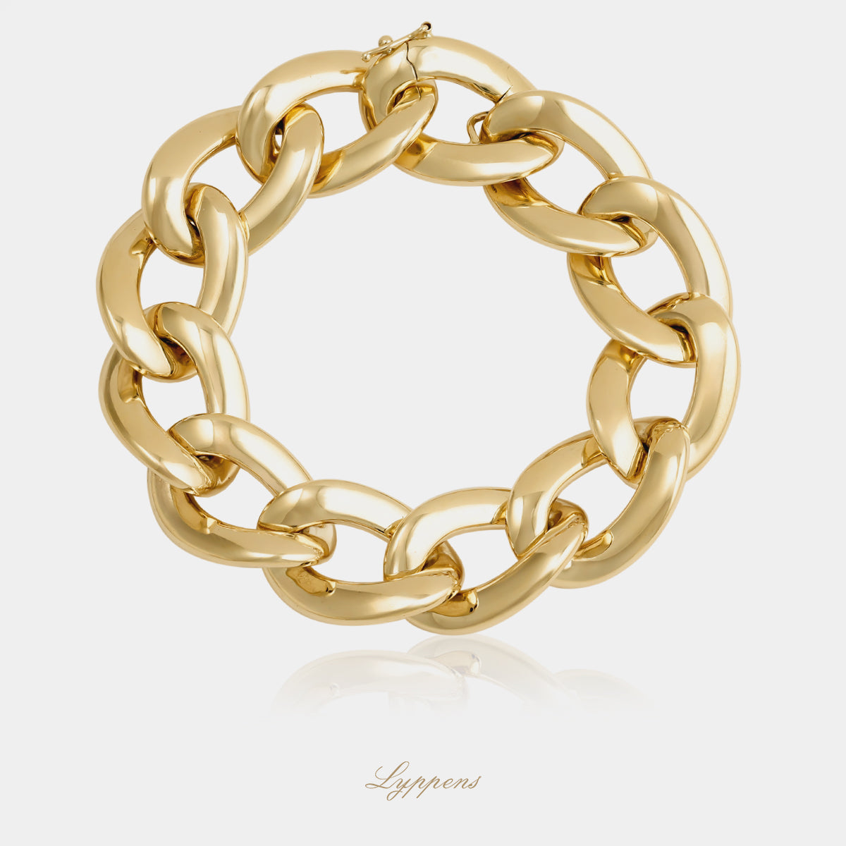 14kt geelgouden gourmet schakelarmband met robuuste schakels van 25,3 x 17,5 mm